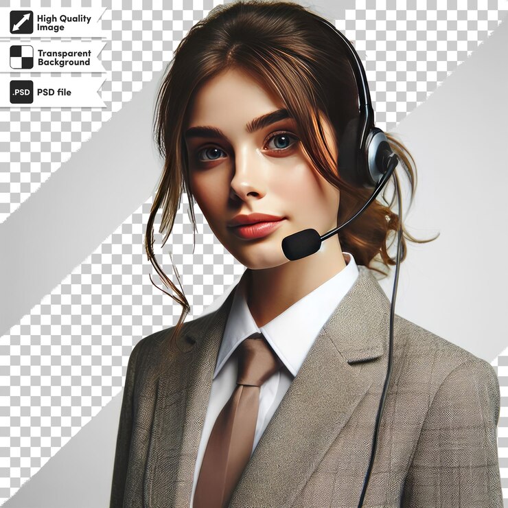 PSD psd woman call center operator with headset on transparent background