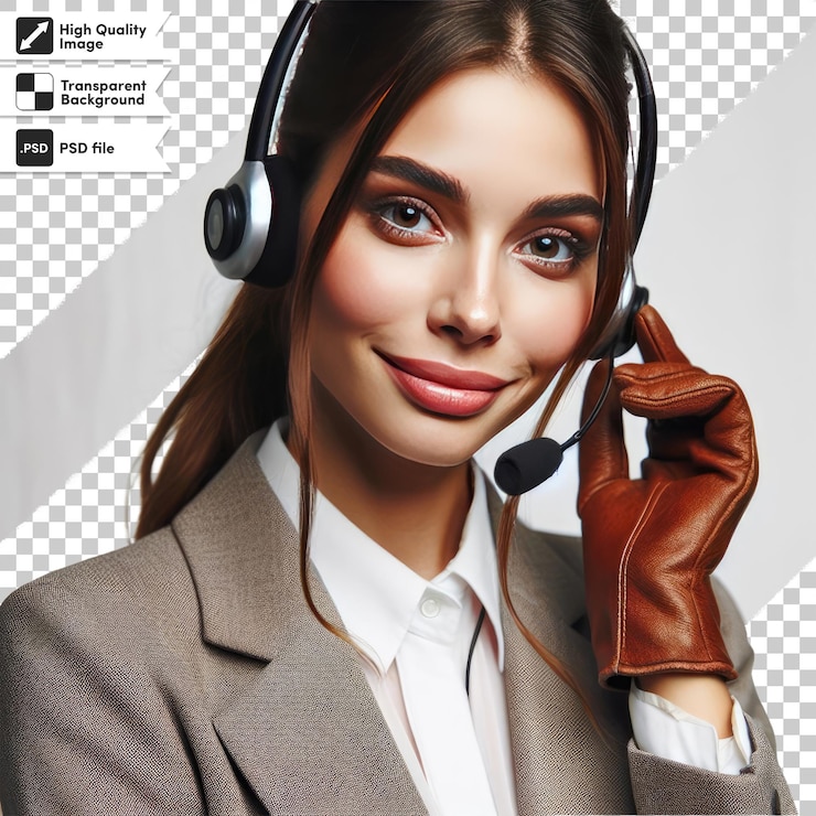 PSD psd woman call center operator with headset on transparent background