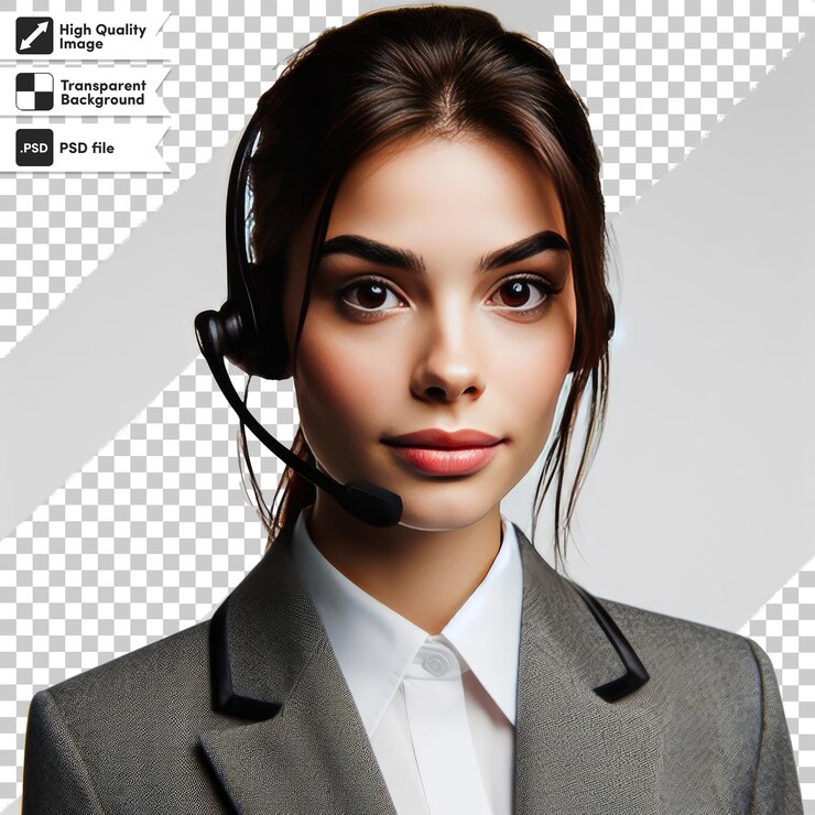 PSD psd woman call center operator with headset on transparent background