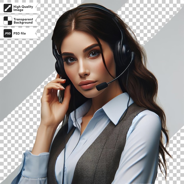 PSD psd woman call center operator with headset on transparent background
