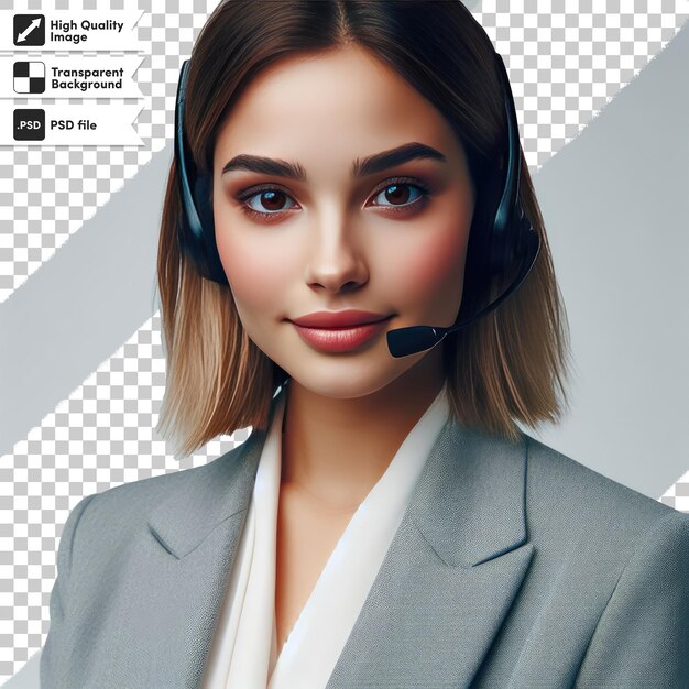 Psd woman call center operator with headset on transparent background