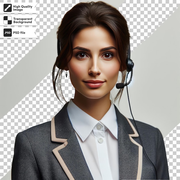 Psd woman call center operator with headset on transparent background