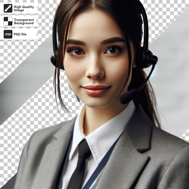 Psd woman call center operator with headset on transparent background