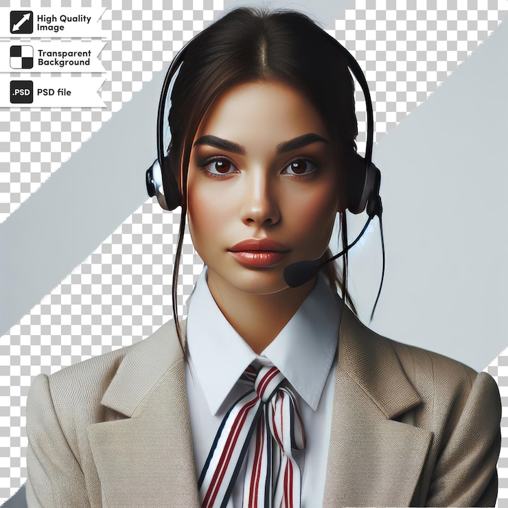 PSD psd woman call center operator with headset on transparent background