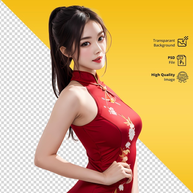 PSD psd a woman or girl chinese in a yellow background with a desigh on the front chinese new year