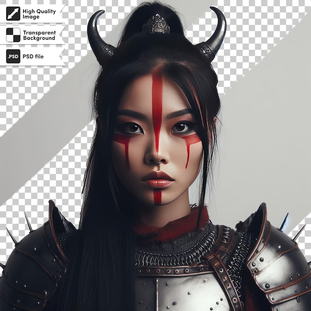 PSD psd woman viking portrait with sword on transparent background with editable mask layer