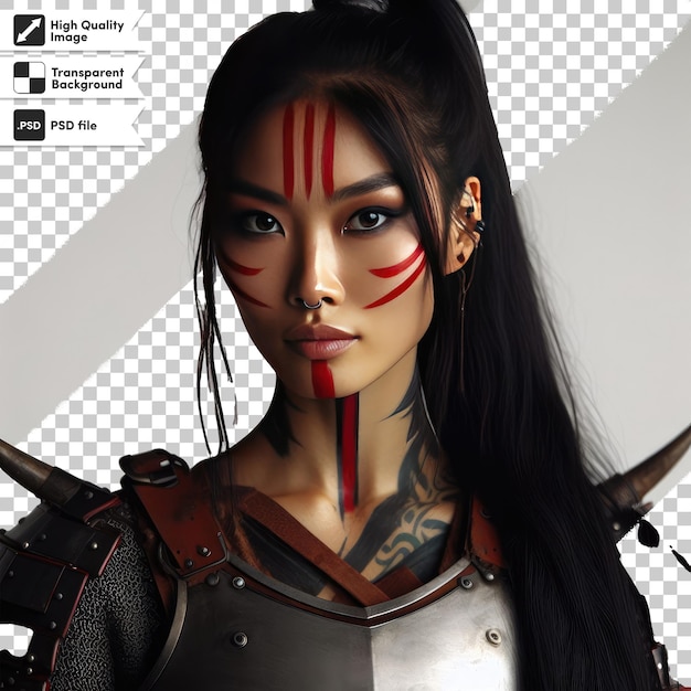 PSD psd woman viking portrait with sword on transparent background with editable mask layer