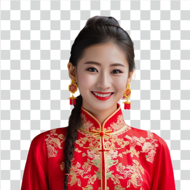 PSD psd woman wear qipao isolated on transparent background