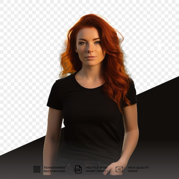 PSD psd woman wearing blank black t shirt isolated