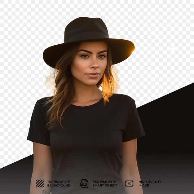 PSD psd woman wearing blank black t shirt isolated