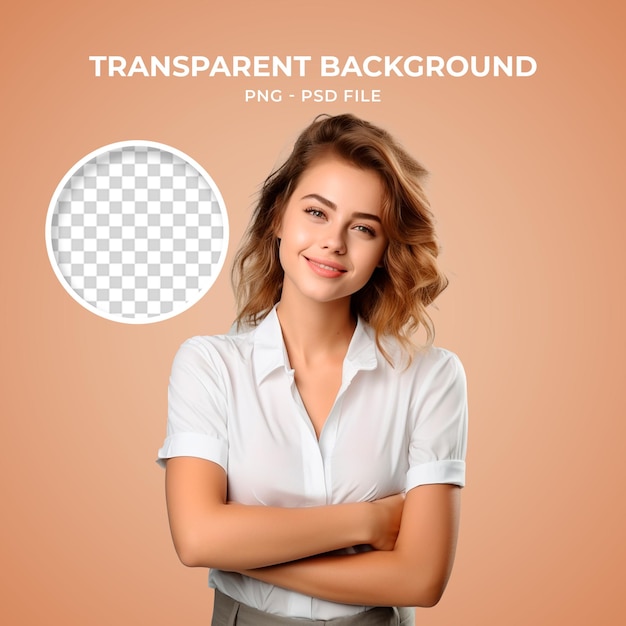 PSD psd woman in white with crossed arms png transparent