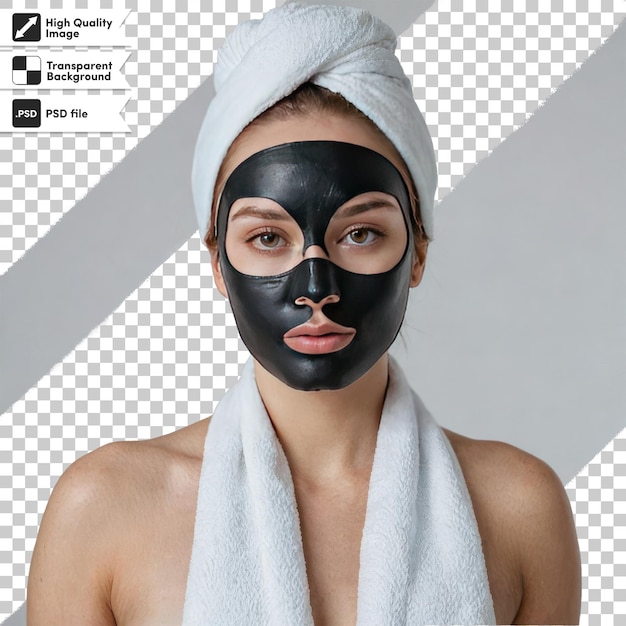 PSD psd woman with black cosmetic mask on face on transparent background with editable mask layer