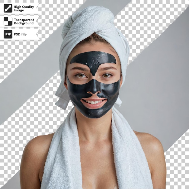 PSD psd woman with black cosmetic mask on face on transparent background with editable mask layer