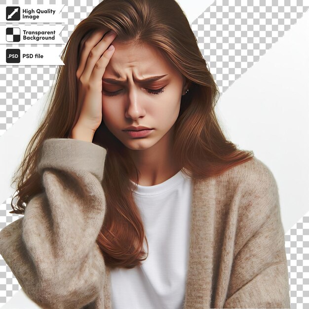 PSD psd woman with headache on transparent background with editable mask layer