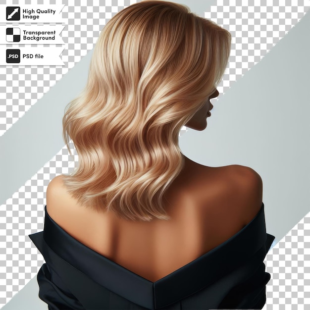 Psd woman with long blonde hair on transparent background with editable mask layer