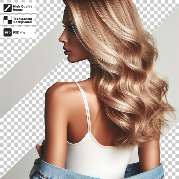 Psd woman with long blonde hair on transparent background with editable mask layer