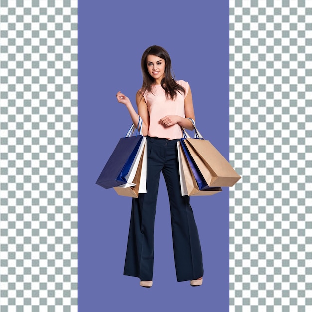PSD a woman with shopping bags in her hand with transpernt background