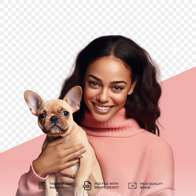 Psd women pet hug isolated on transparent background