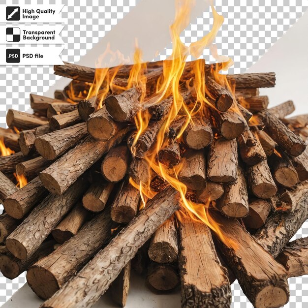 Psd wood burning in fireplace on transparent background with editable mask layer