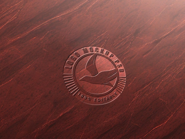 Psd wood debossed logo mockup