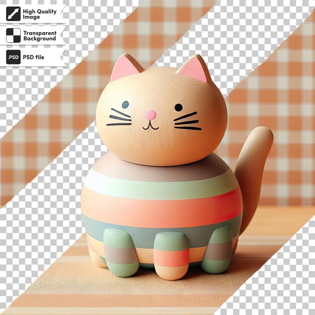 Psd wooden cat figurine on transparent background