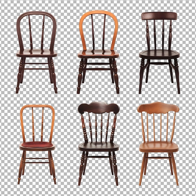 PSD psd 木製の椅子セット コレクション 透明な背景に隔離されています