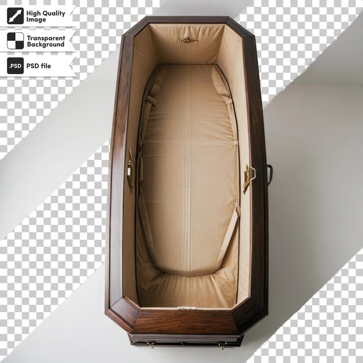 PSD psd wooden coffin on transparent background with editable mask layer
