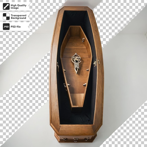 PSD wooden coffin on transparent background with editable mask layer