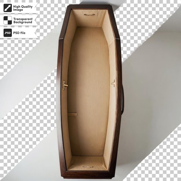 PSD wooden coffin on transparent background with editable mask layer