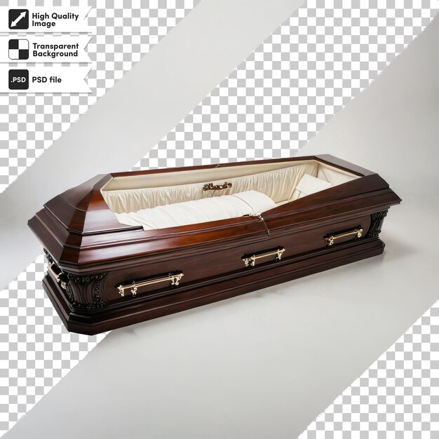 PSD psd wooden coffin on transparent background with editable mask layer