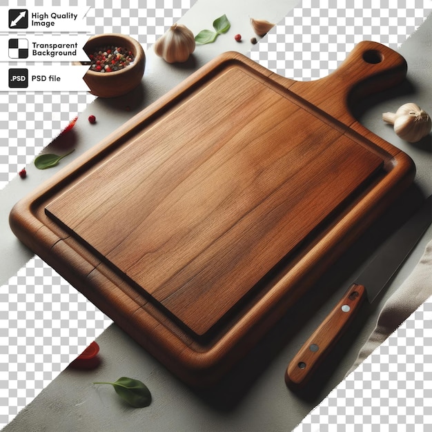 Psd wooden cutting board on transparent background