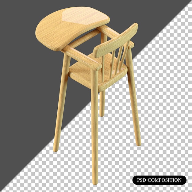 Psd Wooden Highchair 고립된 3d 렌더링