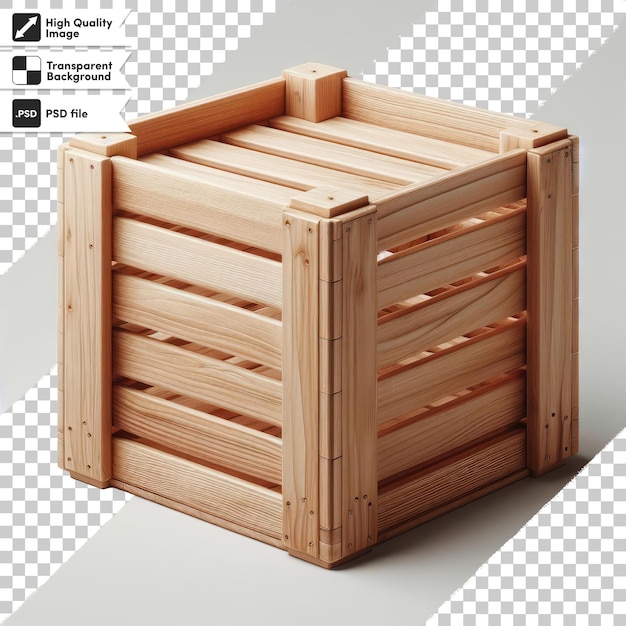 Psd wooden shipping box on transparent background