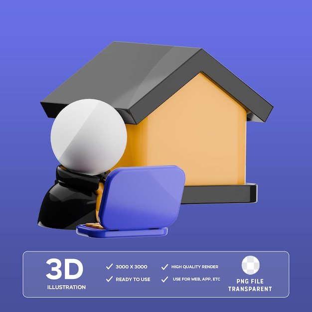 psd work from home 3d illustration