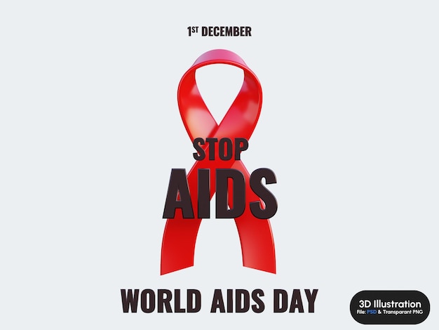 psd world aids day 3d render with red ribbon