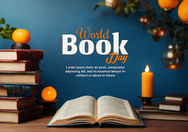 Psd world book day celebration poster with books