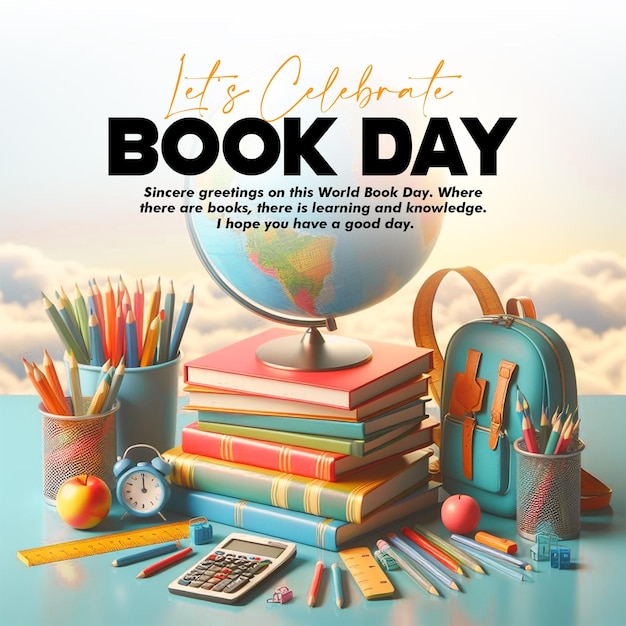 Psd всемирный день книги шаблон поста в социальных сетях с концепцией плаката всемирного дня книги и авторского права