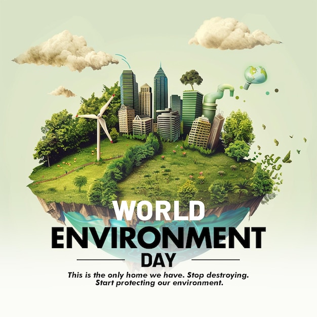 PSD 世界環境デーのポスターとバナー 緑の世界と木の背景