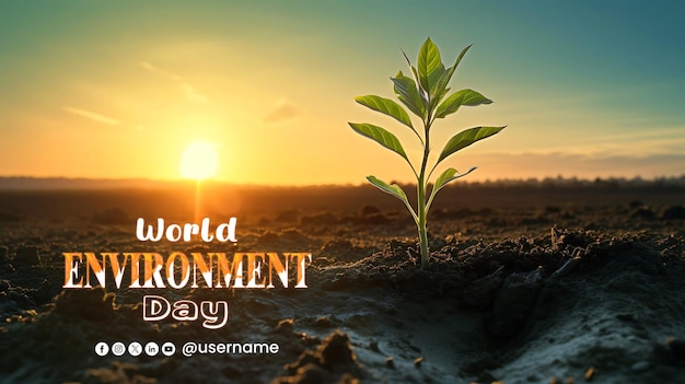 PSD 세계 환경 보호를 위한 psd 세계 환경 날 포스터, 배경에는 식물이 그려져 있다.
