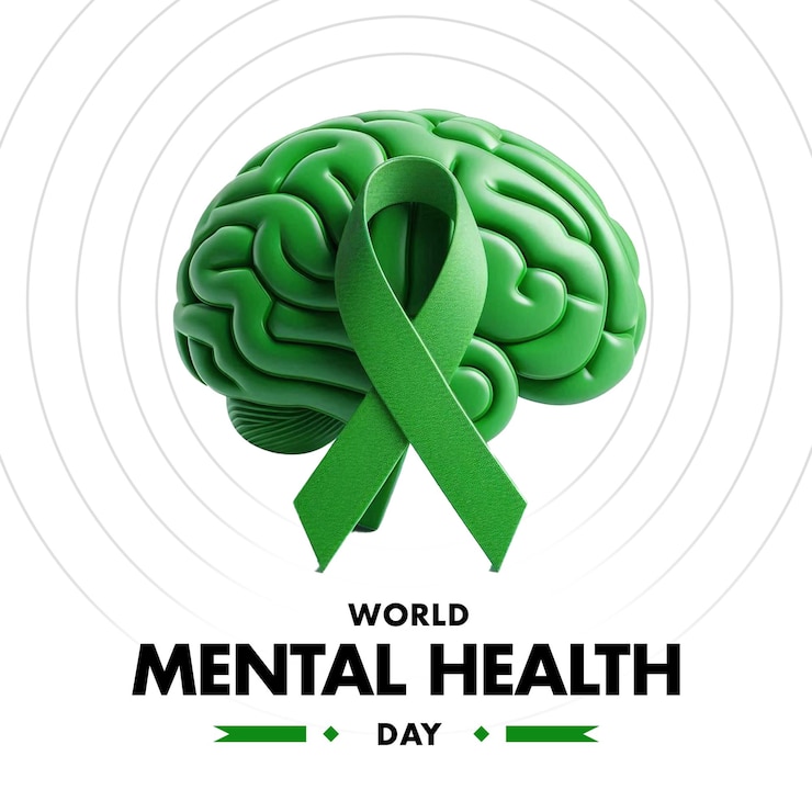 PSD psd world mental health day banner with mental health awareness month vector and green ribbon