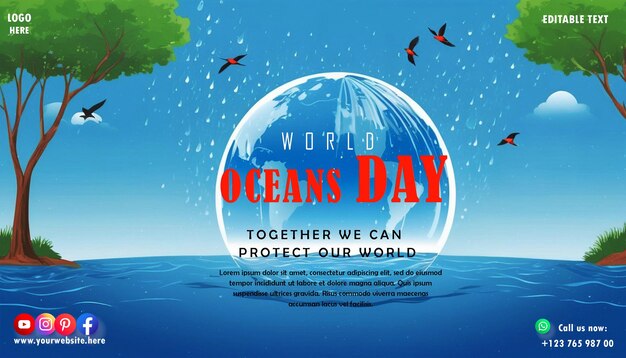 PSD psd world oceans day template for social media poster and banner