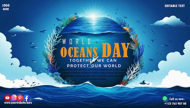 PSD modello psd per la giornata mondiale degli oceani per poster e banner sui social media