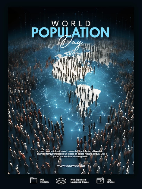 Psd world population day themed poster