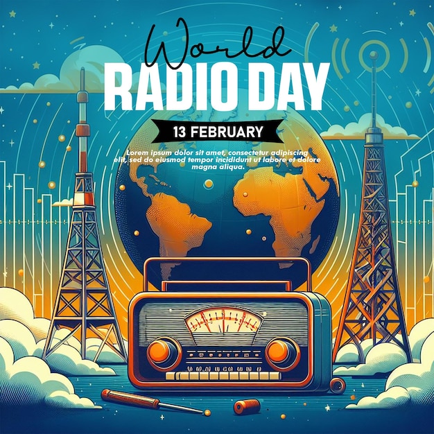 Всемирный день радио instagram пост дизайн или плакат пост в социальных сетях редактируемый
