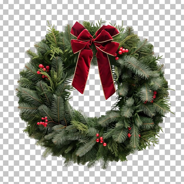PSD psd a wreath with a red bow isolated on a transparent background