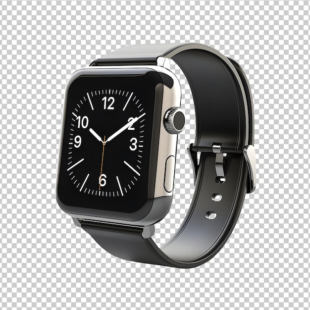 PSD Wrist Smartwatch with time on screen isolated on transparent background