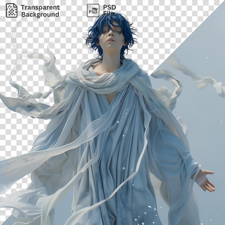PSD psd yato from noragami with blue hair and black glasses poses for a photo with a hand visible in the foreground