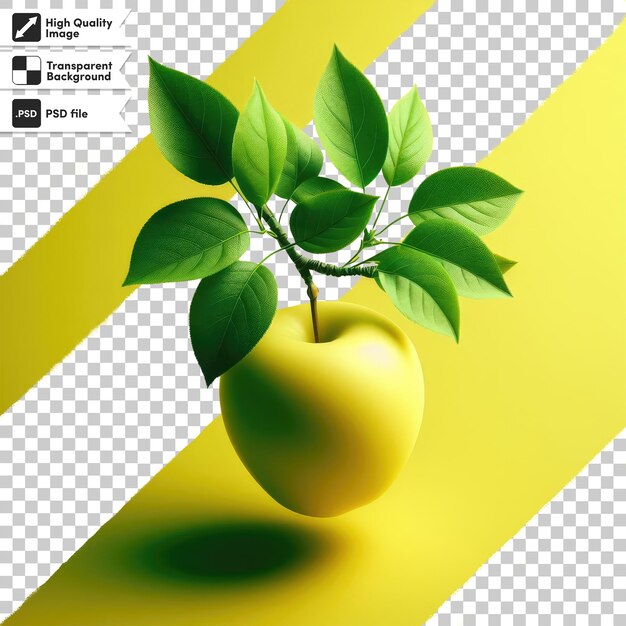 PSD psd yellow apple with leaf on transparent background