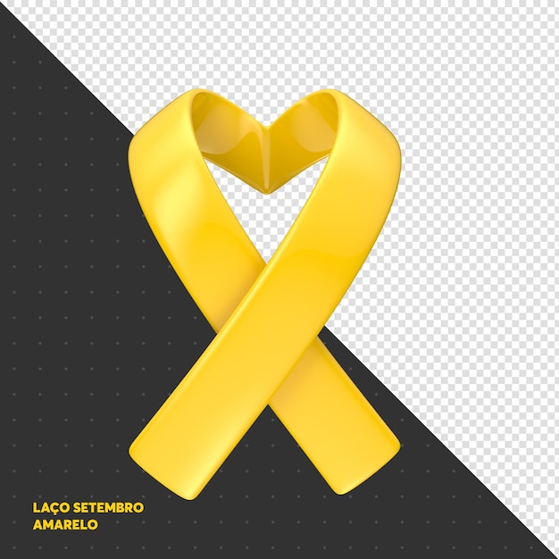 PSD yellow ribbon as symbol for yellow september in 3d realistic render