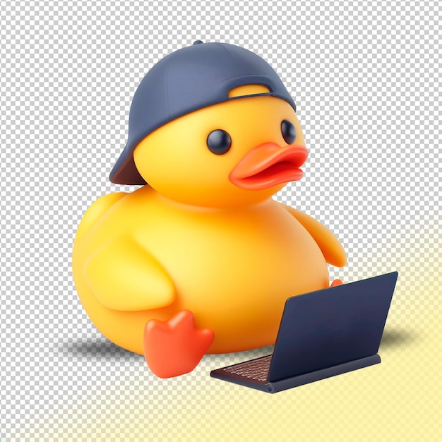 PSD yellow rubber duck hacker on a transparent background